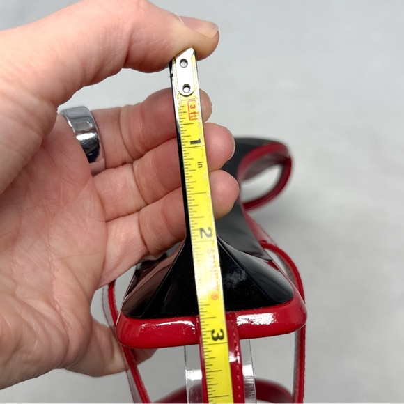 Saint Laurent Strappy Patent Leather Square Toe Ankle Strap Mid Sandal Heels Red - Picture 12 of 14